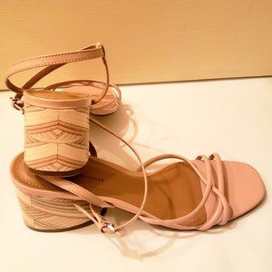 Anthropologie Blush Pink Geometric Spring Ankle Strap Sandal Heels (EUR 41)